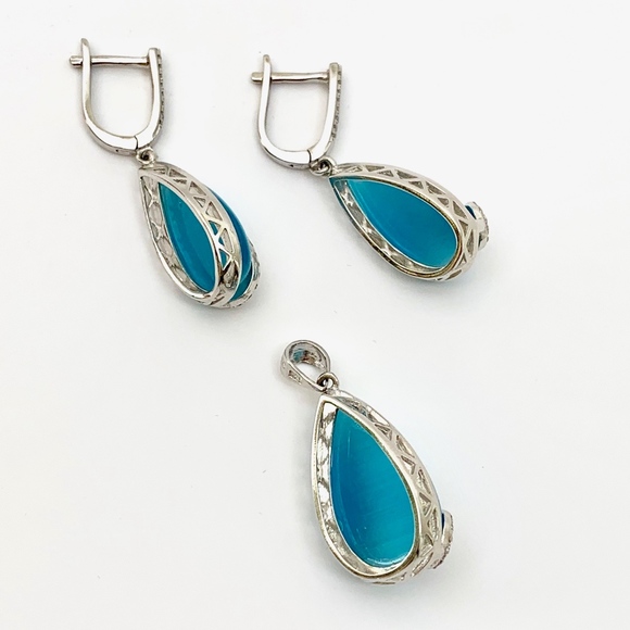 OUTSTANDING JEWELRY SET 925 ST SILVER & CATS EYE - Picture 3 of 5